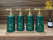 Bình Đựng Dầu Gội Sữa Tắm Gốm Sứ Xanh Ngọc Vân Vàng – Sang Trọng, Đồng Bộ Cho Phòng Tắm Khách Sạn