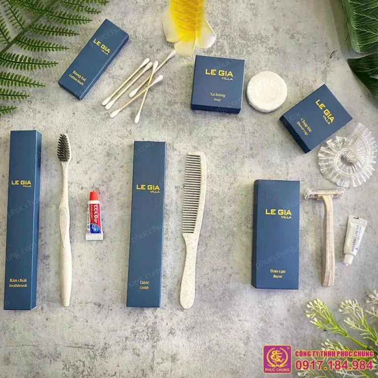 Bộ amenities khách sạn hộp giấy xanh – Đồng bộ nhận diện thương hiệu