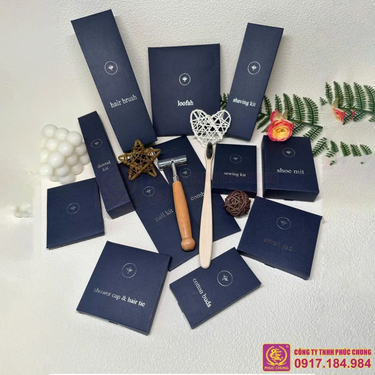 Bộ amenities khách sạn hộp giấy xanh tím than – Hiện đại và tinh tế