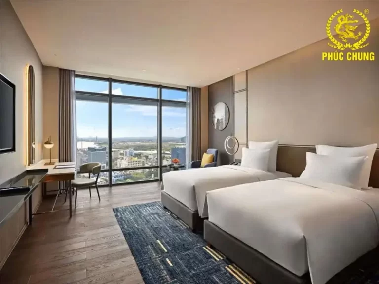 Bộ chăn ga gối khách sạn giường đôi đồng bộ sạch đẹp và chuyên nghiệp